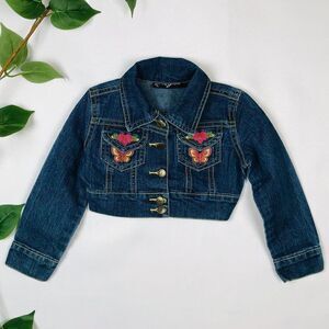 3T Girls Jean Jacket Babydoll Embroidered Denim Jacket Long Sleeve